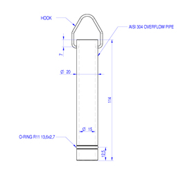 Overflow pipe with handle for sinks, Ø 200 mm, length 114 mm product photo  S