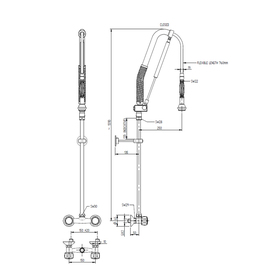 dish rinser spray two-hole wall-mounted | water stop | two handle mixer product photo  S