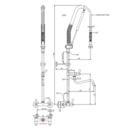 dish rinser spray two-hole wall-mounted | tap | water stop | two lever mixer product photo  S