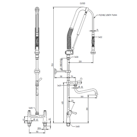 dish rinser spray two-hole standing fitting | tap | water stop | two lever mixer product photo  S