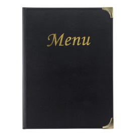 menu card BASIC DIN A4 black with gold lettering "Menu" incl. inlays product photo
