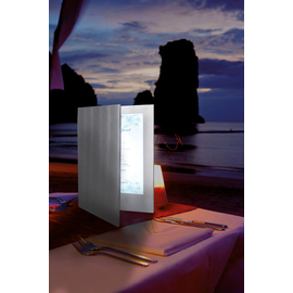 LED menu card leather look silver coloured suitable for 2 A4 pages product photo  S