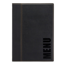 menu card TRENDY DIN A4 leather look black with inscription "MENU" incl. inlay product photo
