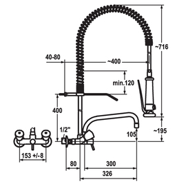 dish shower GASTRO two-handle mixer tap wall-mounted H 911 mm product photo  S
