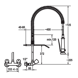 dish shower GASTRO two-handle mixer tap wall-mounted H 950 mm product photo  S