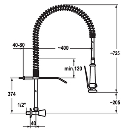 dish shower GASTRO angle valve wall-mounted H 930 mm product photo  S
