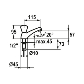 pillar valve GASTRO 1/2" A 115 mm discharge height 57 mm product photo  S