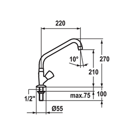 pillar valve GASTRO 1/2" A 220 mm discharge height 210 mm product photo  S