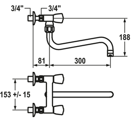 two-handle mixer tap GASTRO two-hole wall-mounted A 300 mm H 188 mm product photo  S