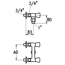 two-handle mixer tap GASTRO wall-mounted A 83 mm for hose connection 1" product photo  S