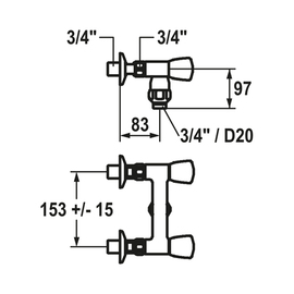 two-handle mixer tap GASTRO wall-mounted A 83 mm for hose connection 3/4" x DN20 product photo  S