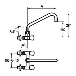 two-handle mixer tap GASTRO two-hole wall-mounted A 300 mm L 383 mm H 284 mm product photo  S