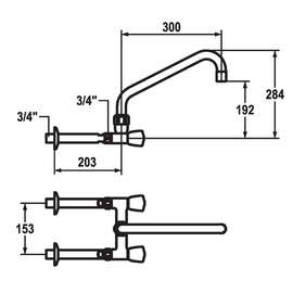 two-handle mixer tap GASTRO two-hole wall-mounted A 300 mm L 503 mm H 284 mm product photo  S