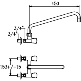 two-handle mixer tap GASTRO two-hole wall-mounted A 450 mm L 533 mm H 284 mm product photo  S
