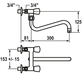 two-handle mixer tap GASTRO two-hole wall-mounted A 300 mm H 125 mm product photo  S