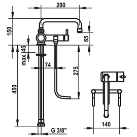 bar faucet two pipes lever mixer tap A 200 mm product photo  S