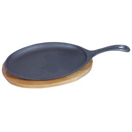 serving pan with coaster  • wood  • cast iron | 240 mm  x 170 mm  H 20 mm | cast-on handle product photo