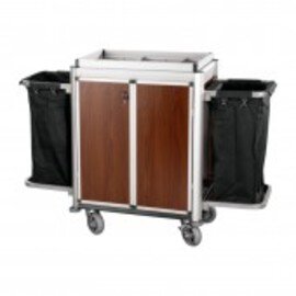 room service cart ISABELLA lockable bright edge profiles|dark wood look | 2 laundry bags product photo