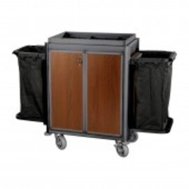 room service cart ISABELLA lockable black edge profiles|dark wood look | 2 laundry bags product photo