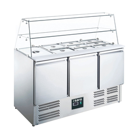saladette ES 903 G with countertop vitrine | 3 doors suitable for 4 x GN 1/1 product photo