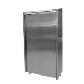 Stainless steel tall cabinet with 2 sliding doors, 1000mm wide product photo