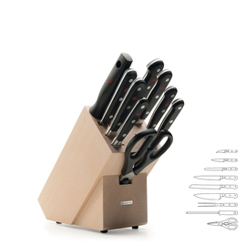 knife block CLASSIC beech with 6 knives|sharpening steel|scissors|fork product photo