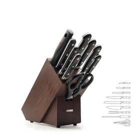 knife block CLASSIC Ash | dark brown with 6 knives|sharpening steel|scissors|fork product photo