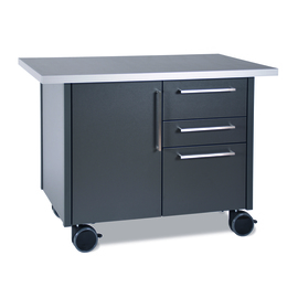 service trolley metal black 1250 mm  x 740 mm  H 900 mm with 3 drawers with 1 wing door product photo