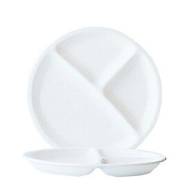 menu plate RESTAURANT tempered glass white Ø 255 mm | 3 compartments product photo