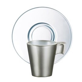 cup 80 ml tempered glass silver coloured with handle with transparent saucer product photo