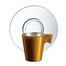 cup 80 ml tempered glass golden coloured with handle with transparent saucer product photo