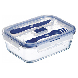 storage container PURE BOX ACTIVE rectangular with cutlery 1.22 ltr with lid blue transparent  L 215 mm  W 160 mm  H 75 mm product photo
