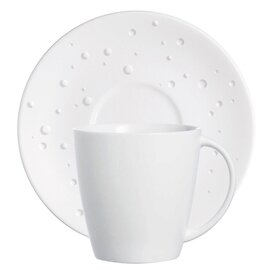 cup WATER PEARL with handle 260 ml porcelain cream white with relief with saucer product photo