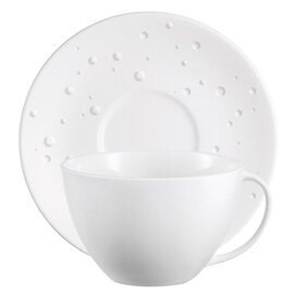 cup WATER PEARL with handle 450 ml porcelain cream white with saucer  H 75 mm product photo