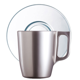 mug FLASHY COLORS Flashy Mokamia 250 ml tempered glass silver coloured with handle with saucer with transparent saucer product photo
