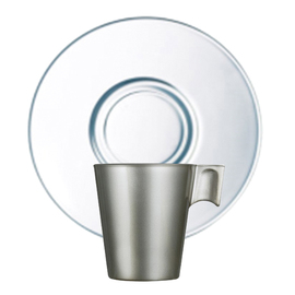 cup FLASHY COLORS Espresso Mokamia 80 ml tempered glass silver coloured with handle with transparent saucer product photo