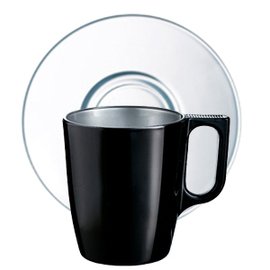 mug FLASHY COLORS Flashy Black 250 ml tempered glass black with handle with saucer with transparent saucer product photo