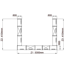 standing rack NORM 12 UU-shape | 5300 mm | 4154 mm 600 mm H 1800 mm | 4 plastic grid shelf (shelves) product photo