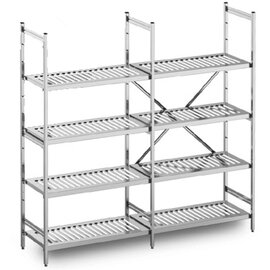 standing rack NORM 5 stainless steel 600 mm 300 mm  H 1800 mm 4 metal sheet grid shelf (shelves) shelf load 150 kg bay load 600 kg product photo