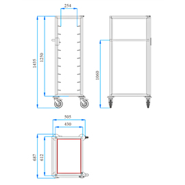 tray clearing trolley 1/9 EN TAWALU  | 370 x 530 mm  H 1435 mm | space between boards 125 mm product photo  S