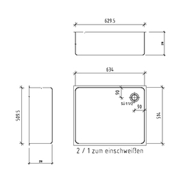 Gastronorm welded basin | 1 basin GN 2/1 | drain hole on the right product photo
