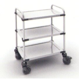 serving trolley SW-640 RL-3 silver coloured light blue  | 3 shelves  | with light blue glass shelves product photo