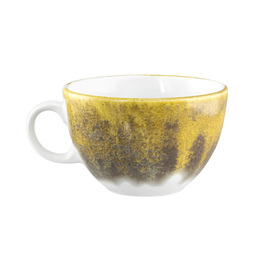 latte cup BATIK KURKUMA 370 ml porcelain yellow with decor product photo