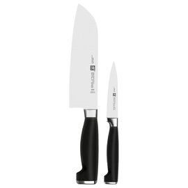 Knife set 2 pcs., Series: TWIN Fourstar II, consisting of knifing and twine knife 100 mm and Santokumesser 180 mm, handle: plastic, black, stainless steel application product photo