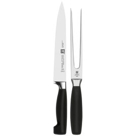 Knife set, 2-pcs., Fourstar® series, meat knife 200 mm and meat fork 180 mm, handle: plastic, black product photo