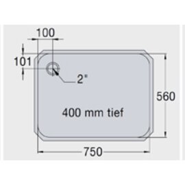 kitchen sink E 7.5 x 5.6 x 3.8 stainless steel 750 x 560 x 380 mm | outlet type on the left product photo