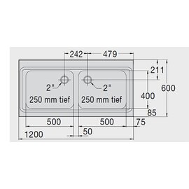 Sink Tops Z 12x6-5 2 basins | 500 x 400 x 250 mm L 1200 mm W 600 mm product photo