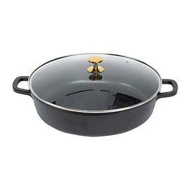 pan with lid round 5.5 ltr cast aluminum black | non-stick coated |  knob handle golden coloured product photo