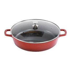 pan with lid round 5.5 ltr cast aluminum red | non-stick coated product photo