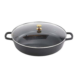 pan with lid round 9.5 ltr cast aluminum black | non-stick coated |  knob handle golden coloured product photo